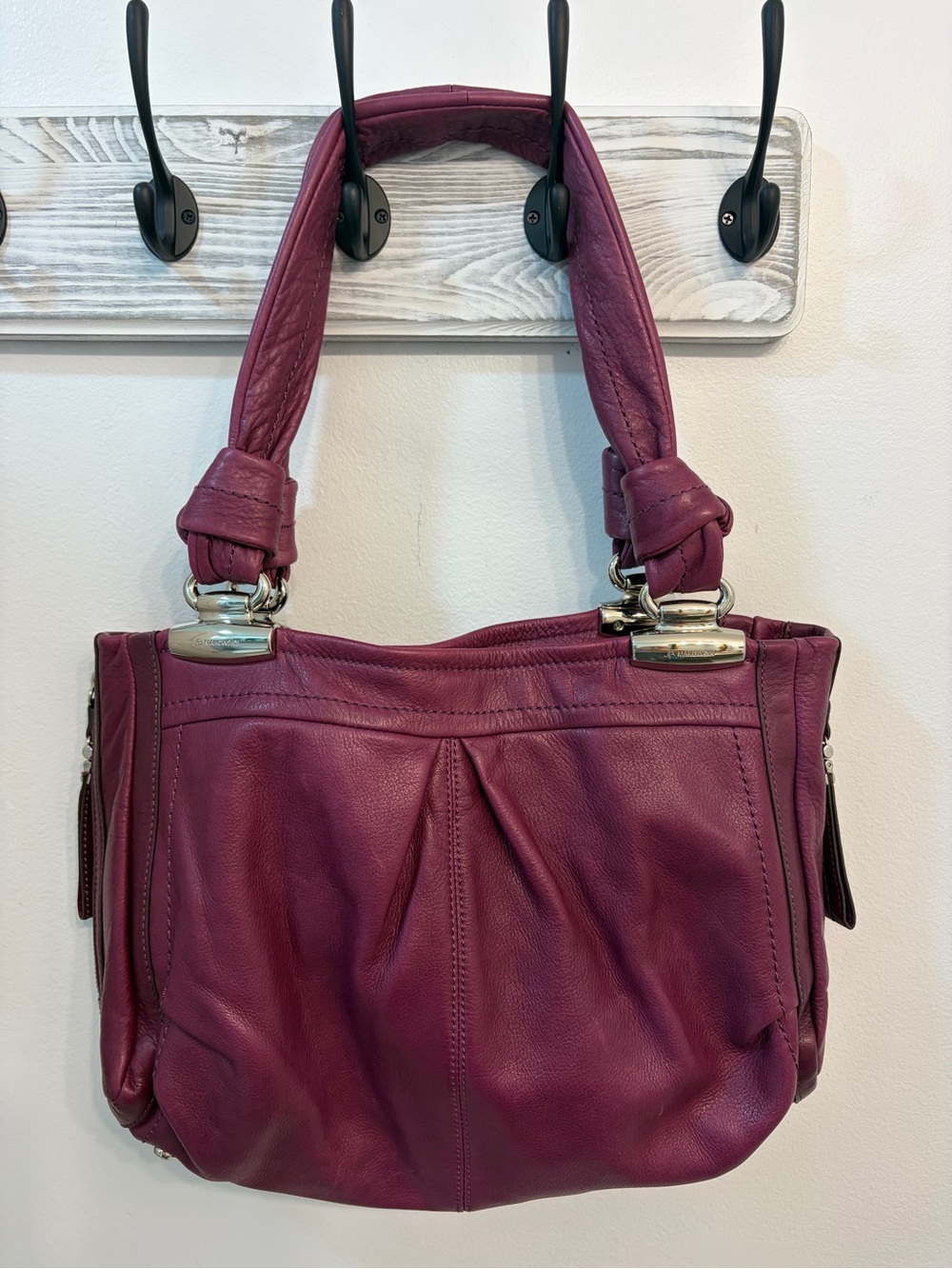 B. Makowsky Plum Leather Shoulder Bag with Silver-Tone Accents NWOT - Picture 10 of 13